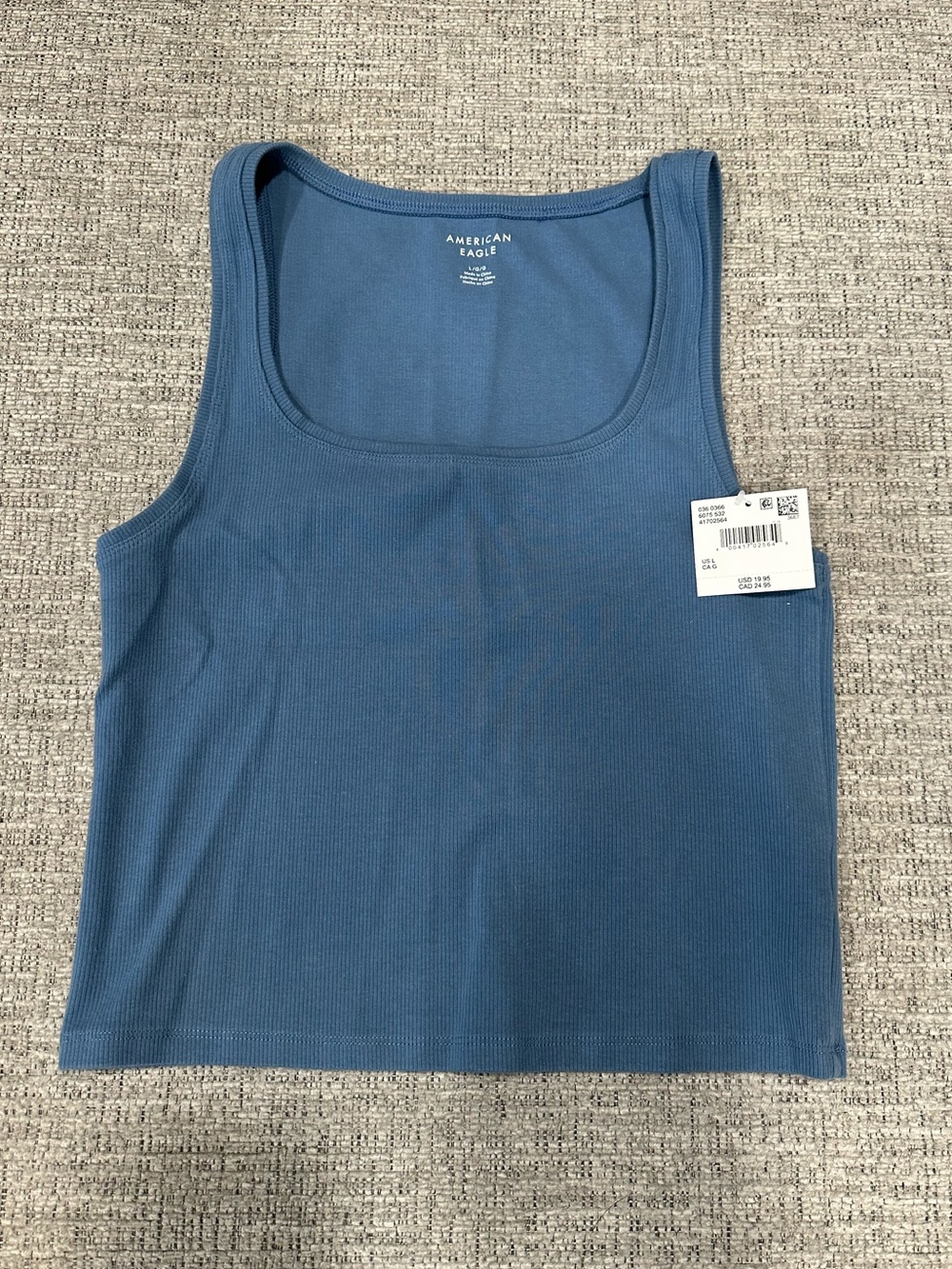 American Eagle Dusty Blue Ribbed Square-Neck Tank